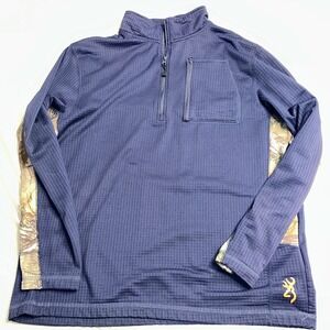 Browning Men's Large Navy And Camo Sweatshirt 1/4 Zip Fleece Logo